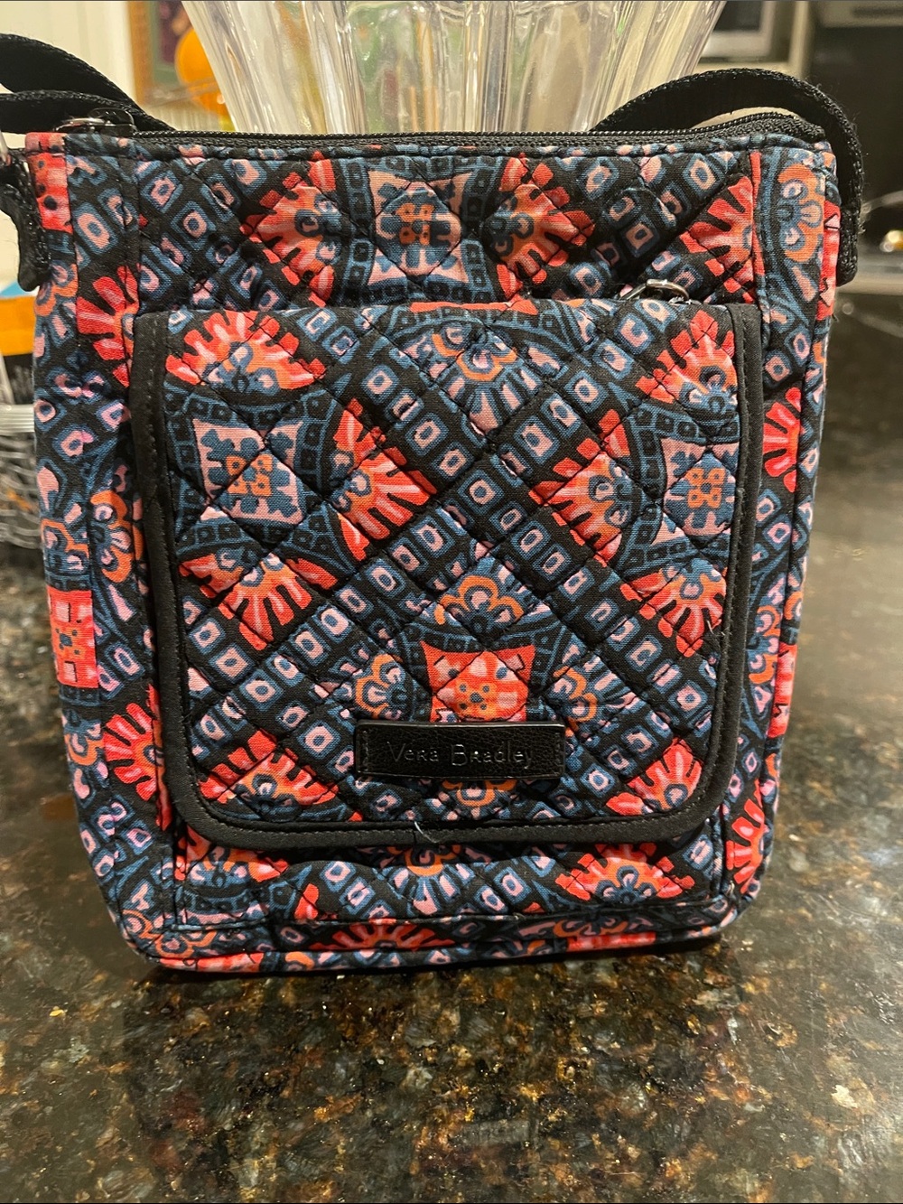 Vera Bradley Quilted Crossbody in Navy and Coral Floral Print